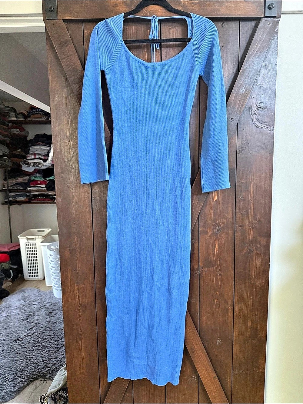 Peppermayo Carnation Long Sleeve Knit Maxi Dress Carnation Blue Long Sleeve Knit